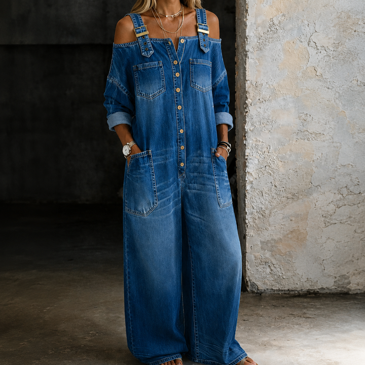 Sophia | Off Shoulder Denim Jumpsuit