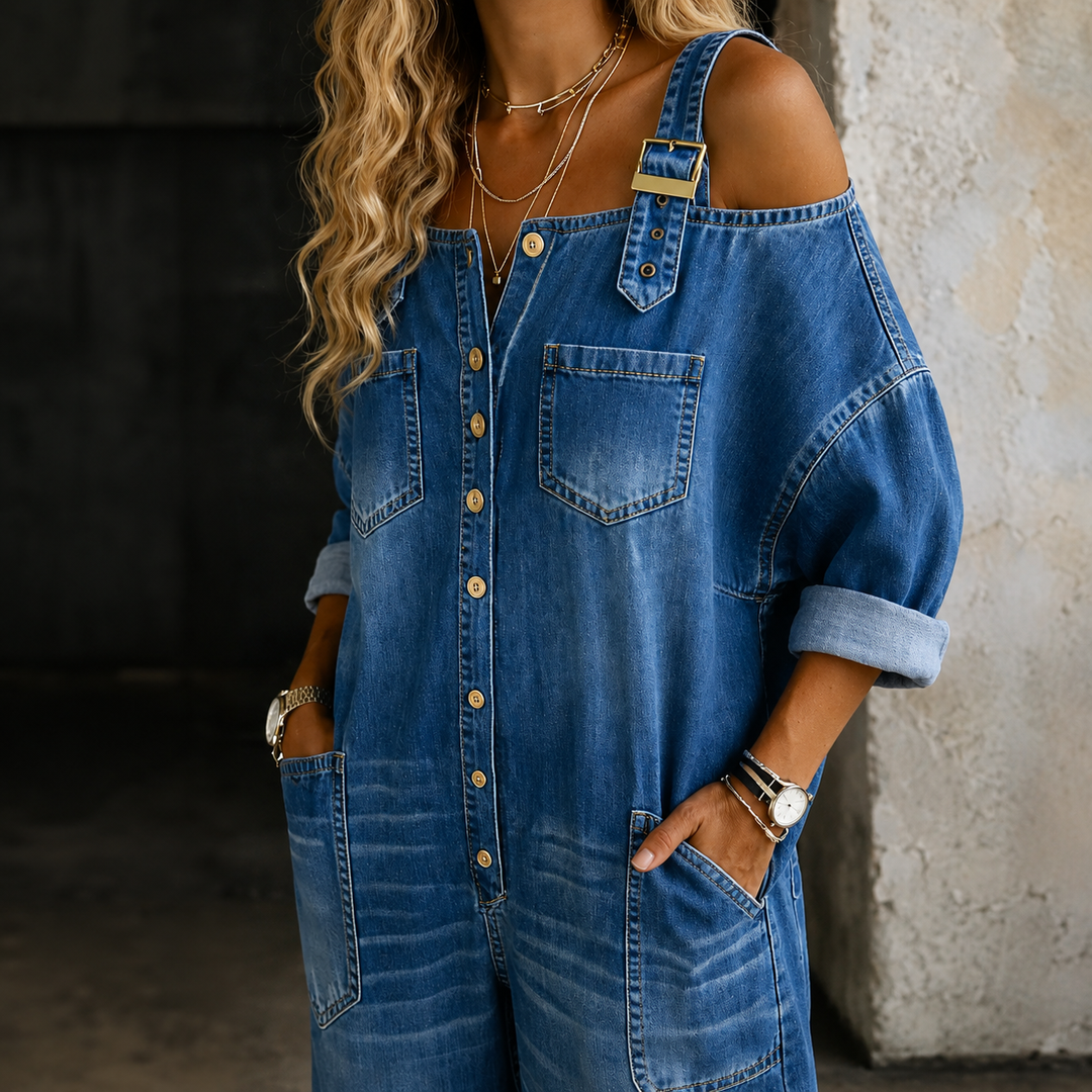 Sophia | Off Shoulder Denim Jumpsuit