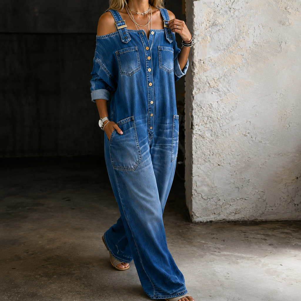 Sophia | Off Shoulder Denim Jumpsuit