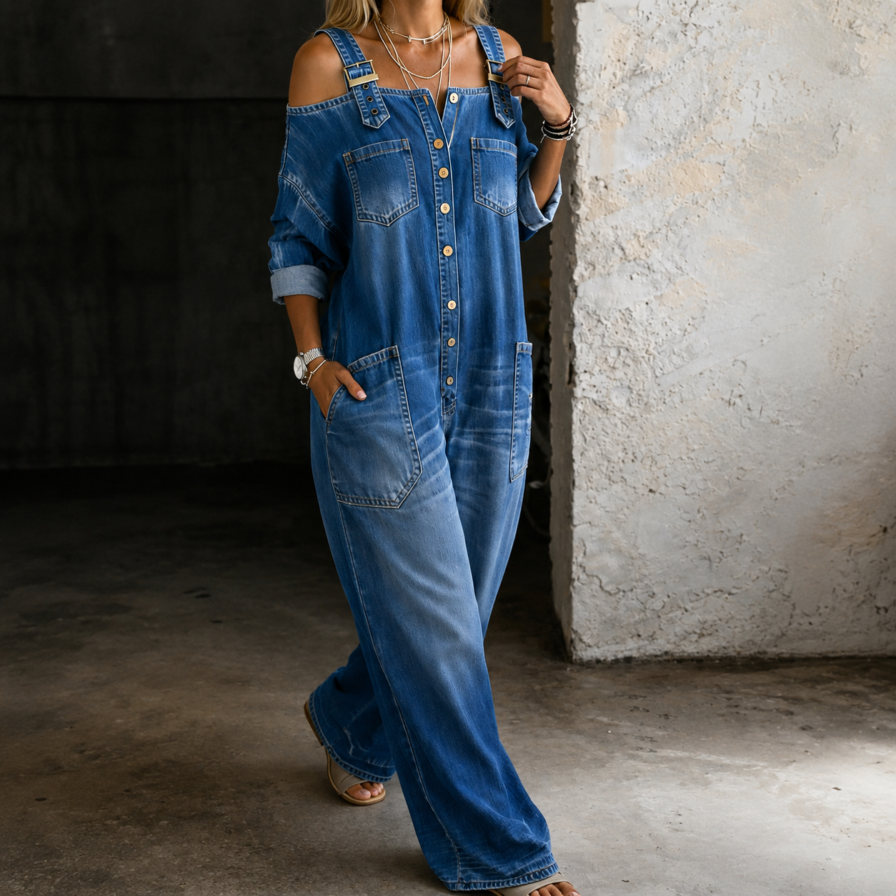 Sophia | Off Shoulder Denim Jumpsuit