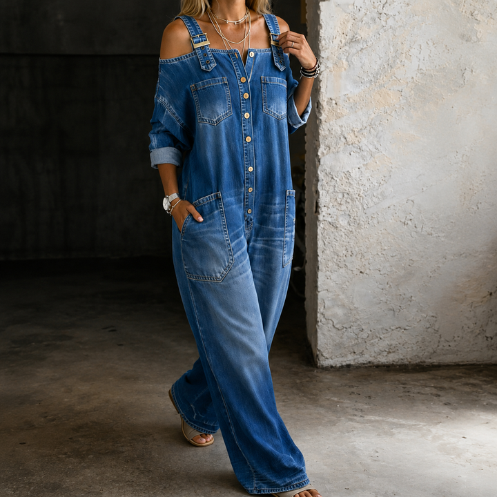 Sophia | Off Shoulder Denim Jumpsuit