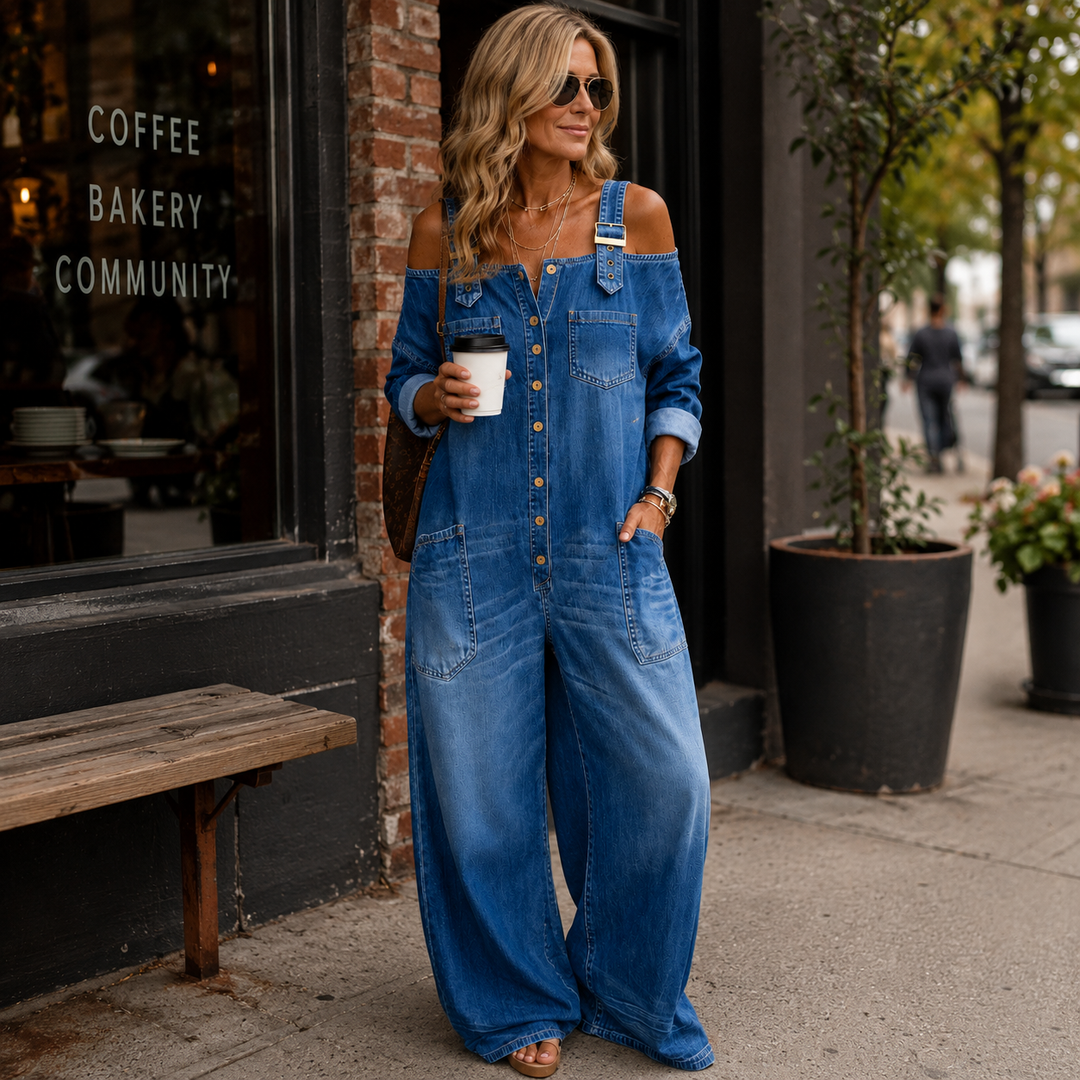 Sophia | Off Shoulder Denim Jumpsuit