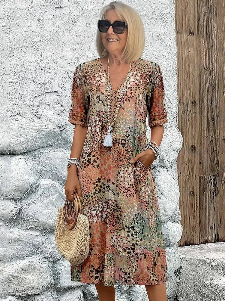 Rose - Robe mi-longue éclatante